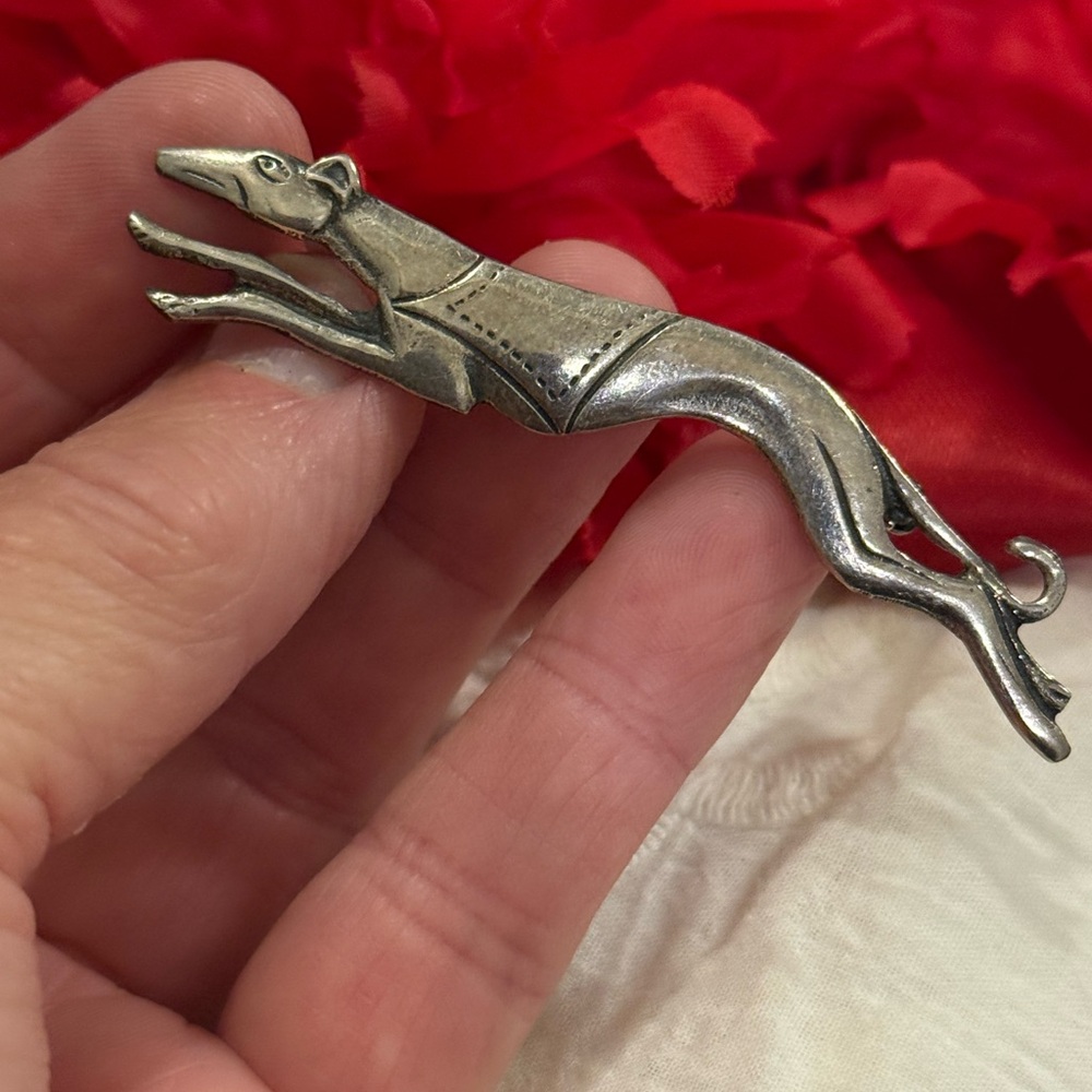 Dog Vintage Silver Greyhound pin- so cute!